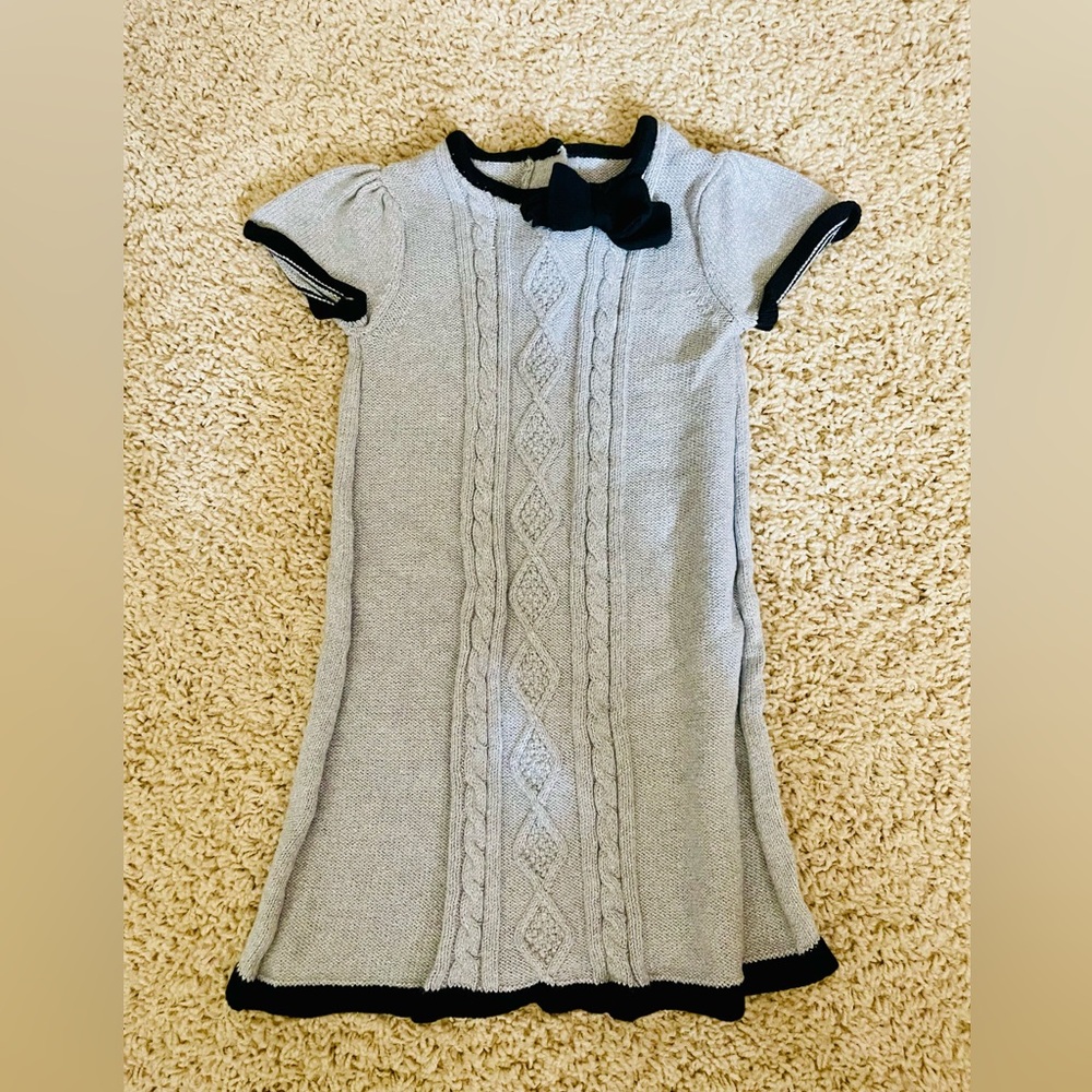 Gymboree silver gray holiday knitted dress with black bow and trimmings